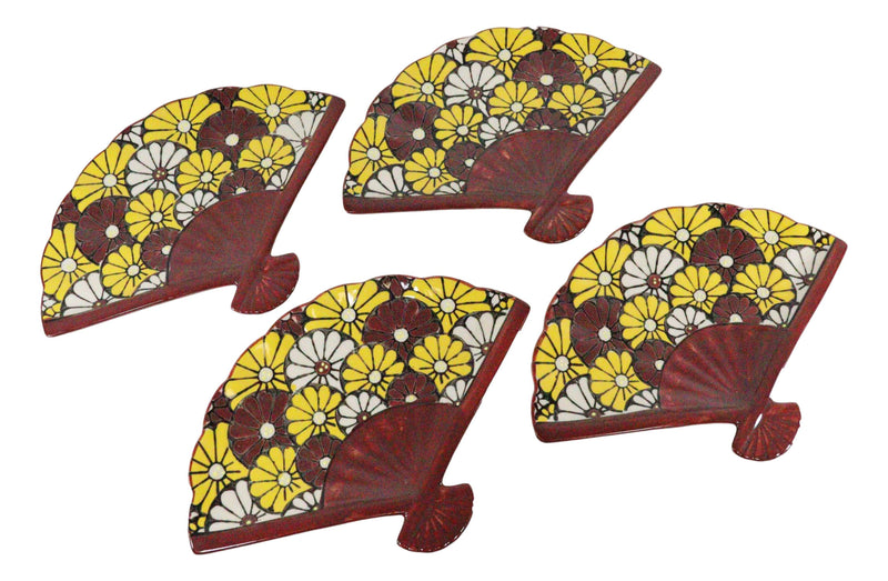 Ebros Set Of 4 Colorful Sunflowers Garden Oriental Fan Shaped Appetizer Sushi Plates