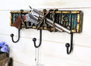 Western Revolver Pistol Barbed Wires Bullet Shells 3-Peg Wall Hooks Plaque