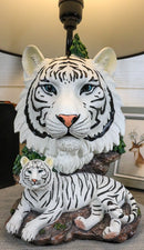 Ebros White Rare Alaskan Tiger Desktop Table Lamp Statue With Black Fabric Shade