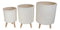 Set of 3 Contemporary White Fiber Clay Cylindrical Planter Pots With Wooden Feet