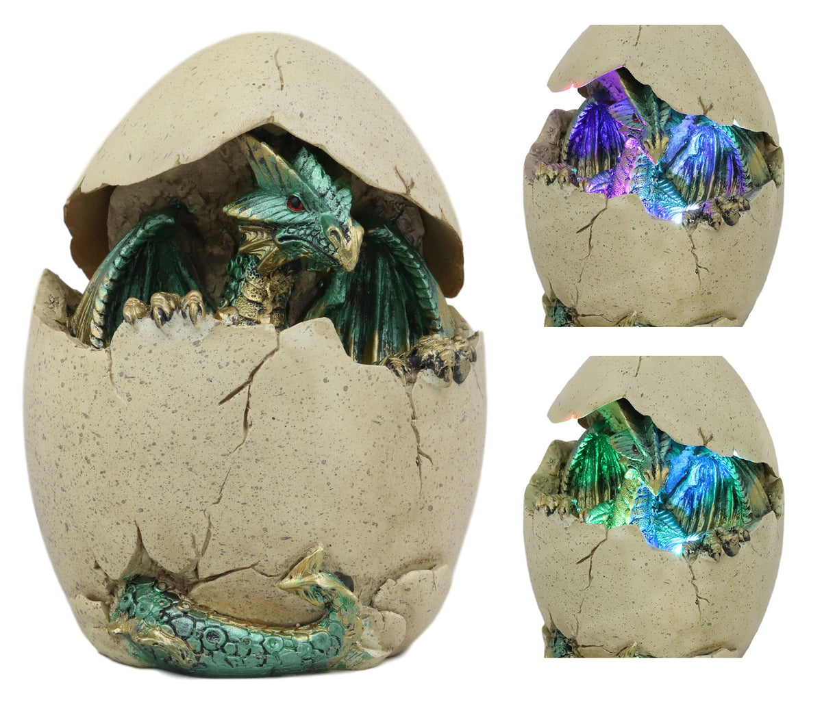 Emerging Green Dragon Egg Hatchling With Colorful LED Night Light Figurine Decor - Ebros Gift