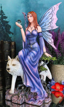 Purple Pearl Wishing Fairy On Tree Of Life With Giant Winter Snow Wolf Figurine