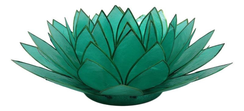Teal Green Capiz Seashells Lotus Flower Votive Tea Light Candle Holder 8.5"D