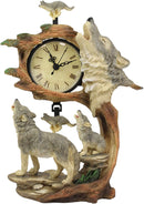 Ebros Howling Gray Wolves Family Table Clock with Pendulum 10.5" Height Decor