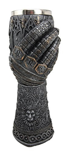 Ebros Gift Royal Fleur De Lis Braveheart Lion Gauntlet 8.75"H 8oz Wine Drink Goblet Chalice Cup