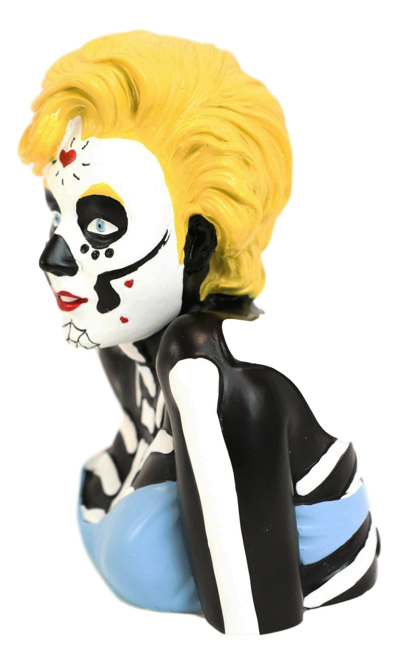 Day of The Dead Sugar Skull Blonde Marilyn in Blue Tie Tube Top Figurine 4" Tall
