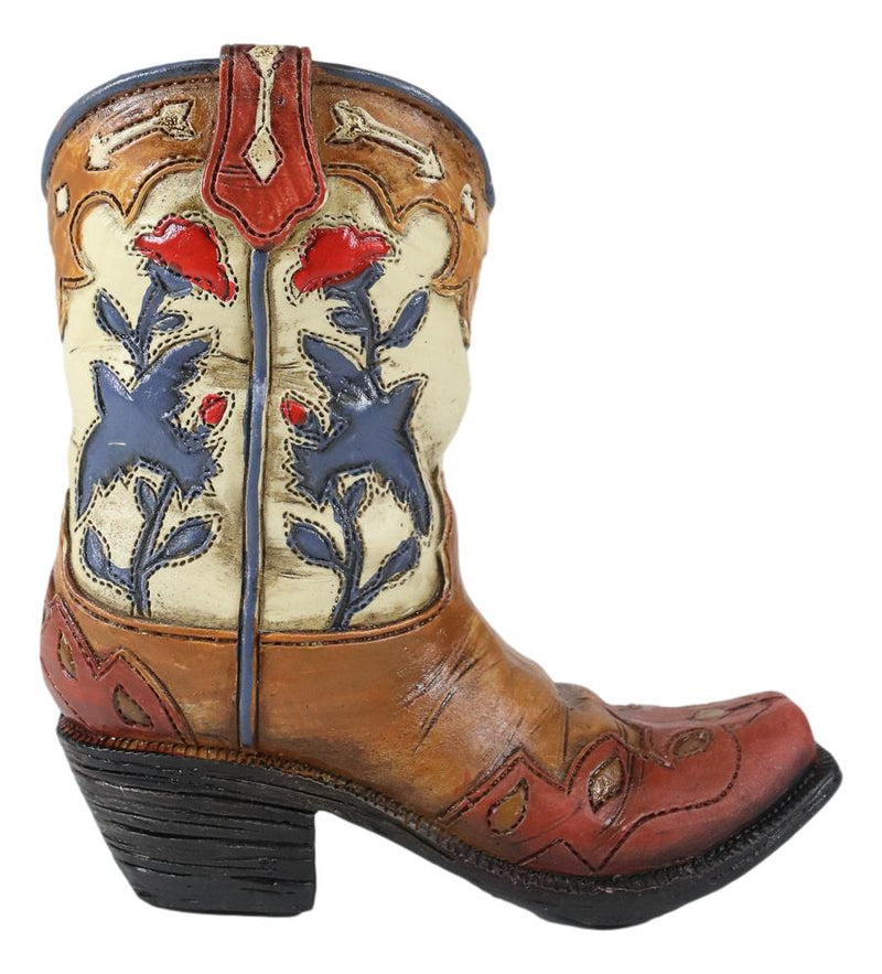 Set of 4 Rustic Western Tooled Leather Finish Cowboy Boots Miniature Figurines