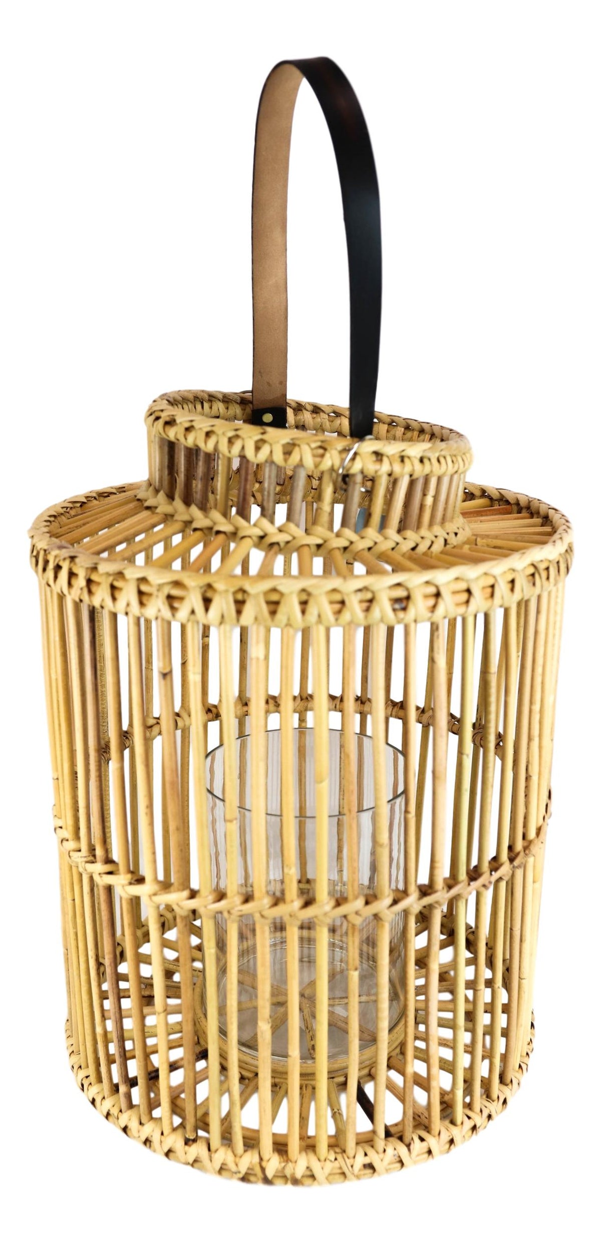 20"H Rustic Western Farmhouse Rattan Wooden Candle Holder Lantern With Hanger