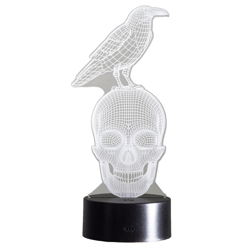 Ebros Gothic Raven On Grinning Skull Acrylic Art Panel Colorful LED Night Light