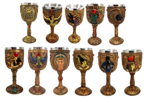 Egyptian Gods And Royalty Wine Goblets Set of 11 King Tut Nefertiti Anubis Seth