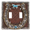 Set of 2 Western Horseshoe Turquoise Mustang Wall Double Toggle Switch Plates
