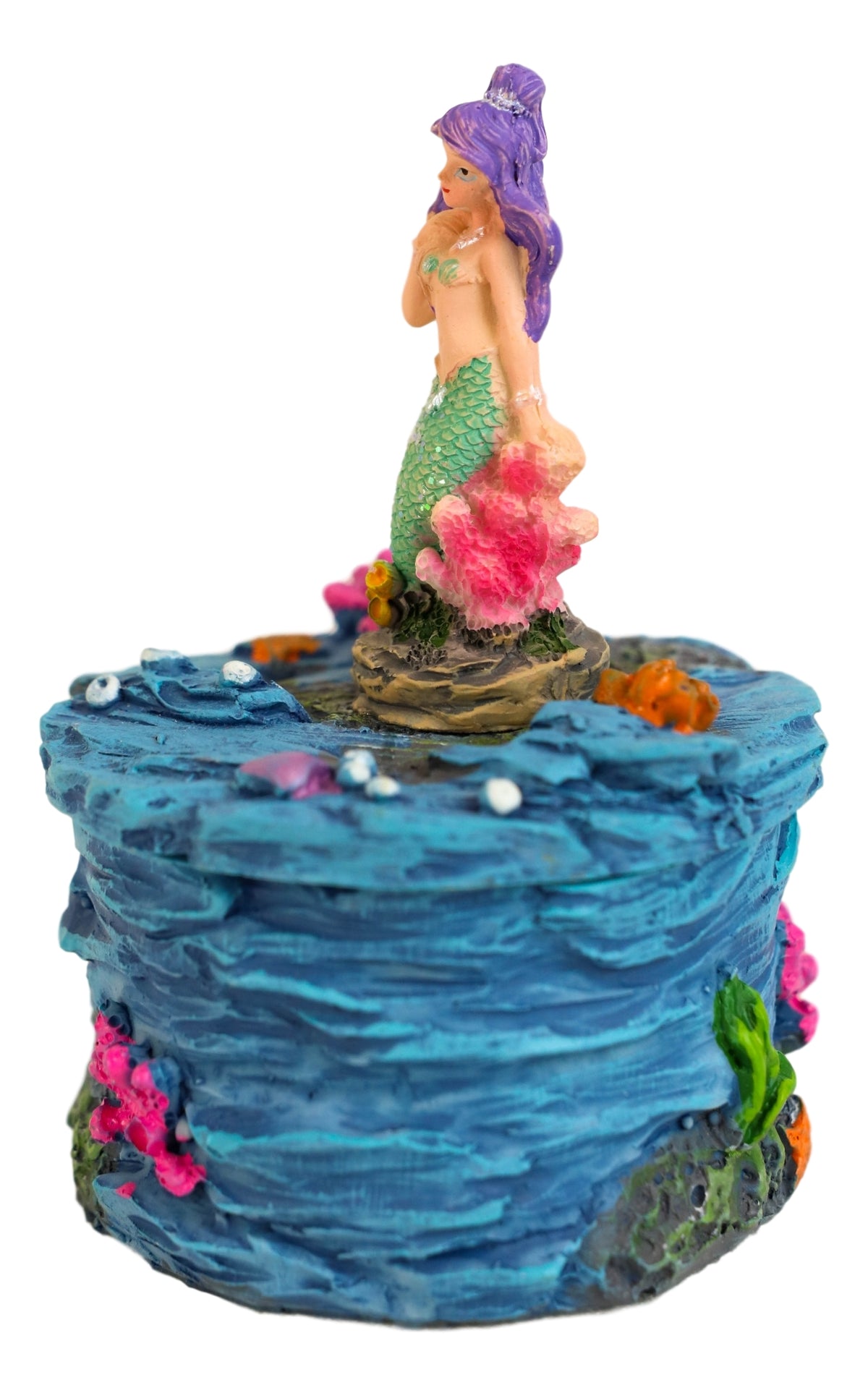 Beautiful Mermaid Mergirl Sitting On Rock By Corals Mini Decorative Box Figurine