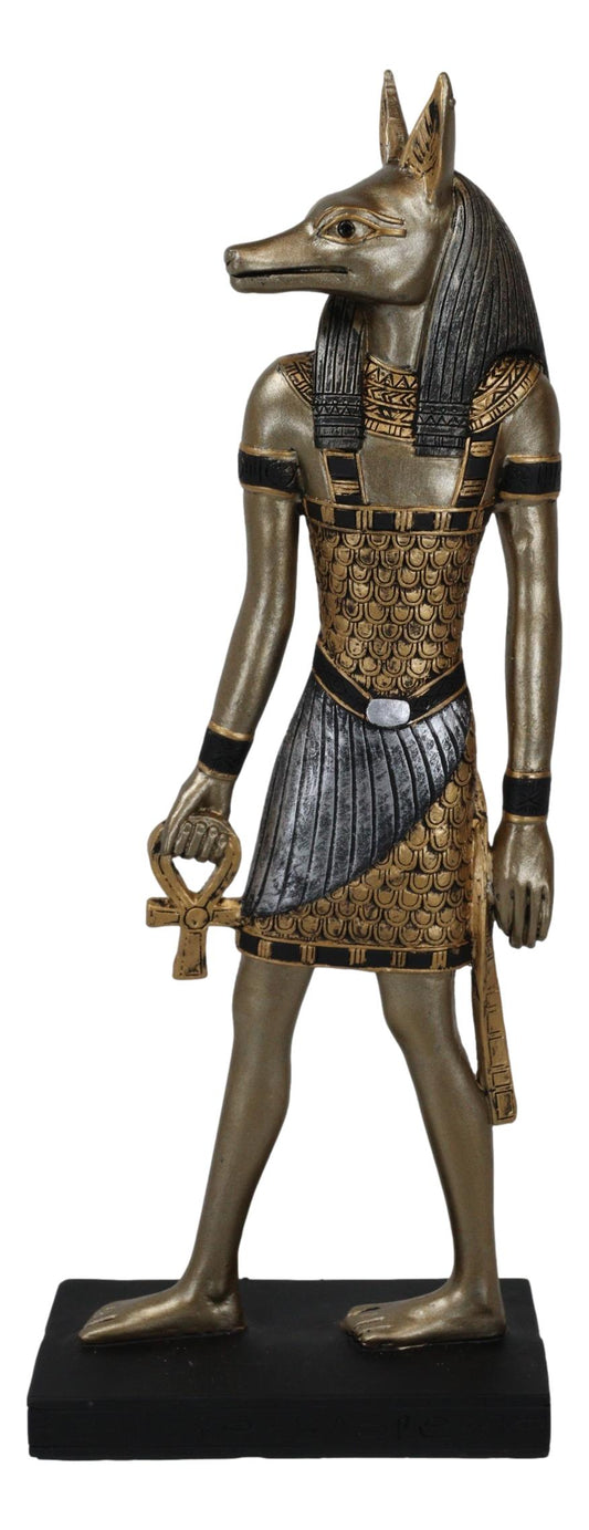 Egyptian God Of The Dead Anubis Holding Ankh & Staff Slim Profile Figurine 10" H
