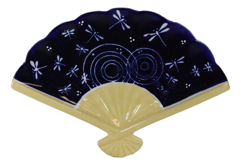 Set Of 4 Blue Ripple Dragonflies Oriental Fan Shaped Appetizer Sushi Plates