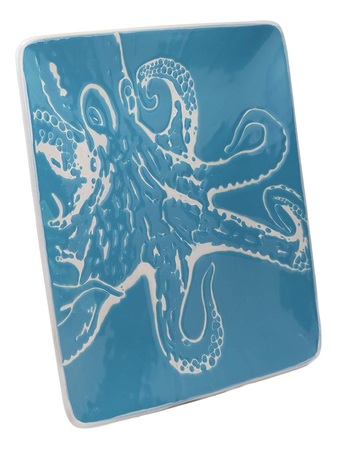Ebros Nautical Giant Octopus Blue Large Dinner Plate Set of 2 Square 10.75"D