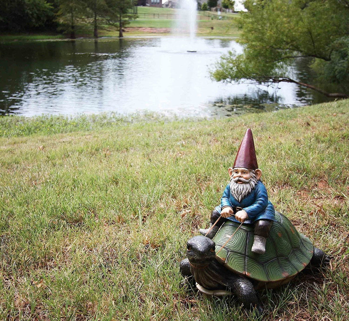 Ebros Large Whimsical Mr. Gnome Riding Faithful Giant Turtle Garden Statue 17.25" Long