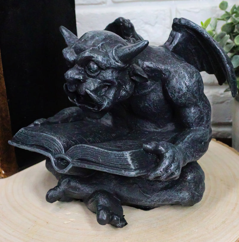 Notre Dame Horned Gargoyle With Spell Book Statue Demonic Bibliography Watchmen