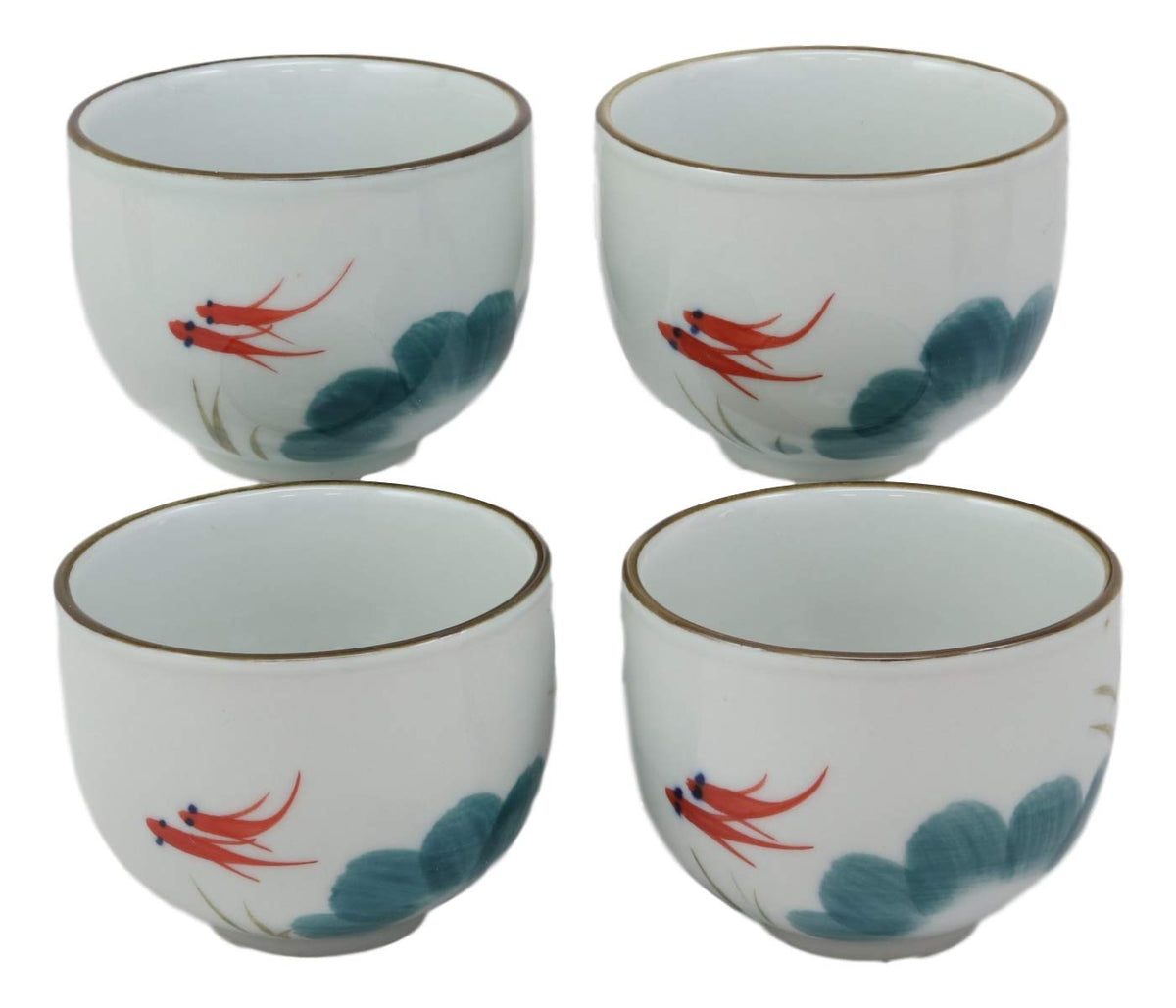 Chinese Art Feng Shui Pond With Koi Fishes Porcelain Tea Pot Set With 4 Cups - Ebros Gift