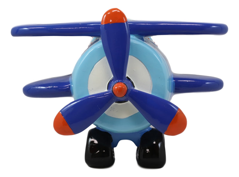 Large Blue Aircraft Air Plane Boys Girls Children Money Coin Piggy Bank Figurine