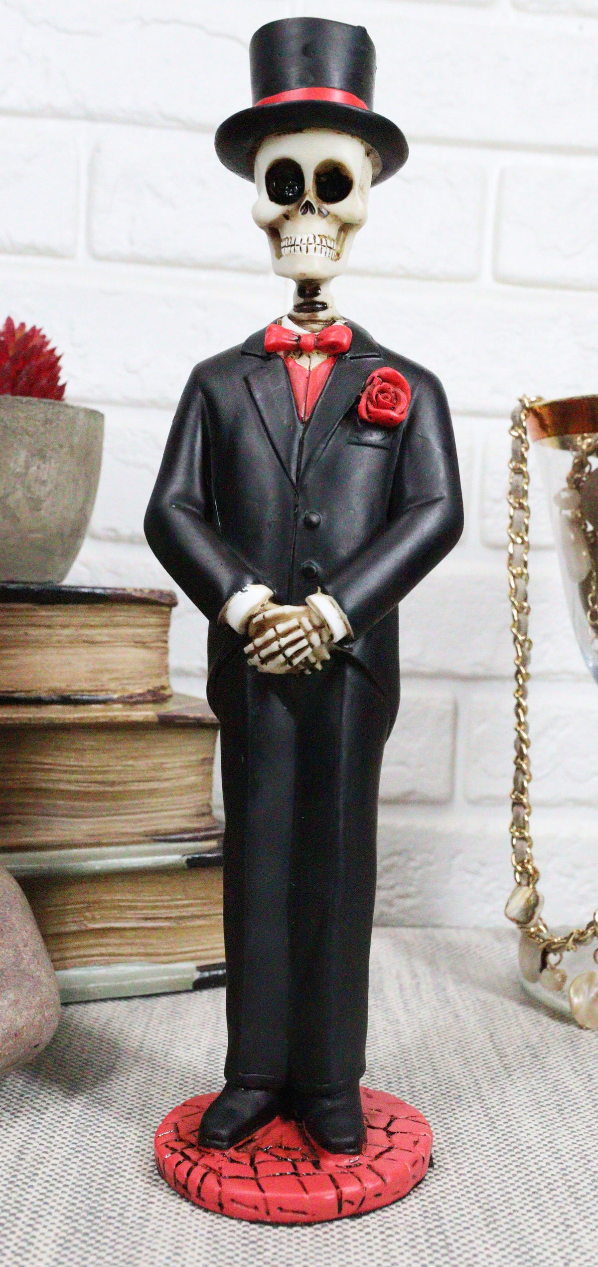 Day Of The Dead Wedding Skeleton Groom In Black Outfit Statue 9"H Dia De Muertos