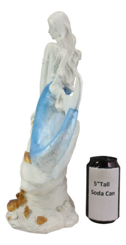 Ebros Large Capiz Blue Tail Nautical Mermaid Sitting On Corals Bedrock Statue