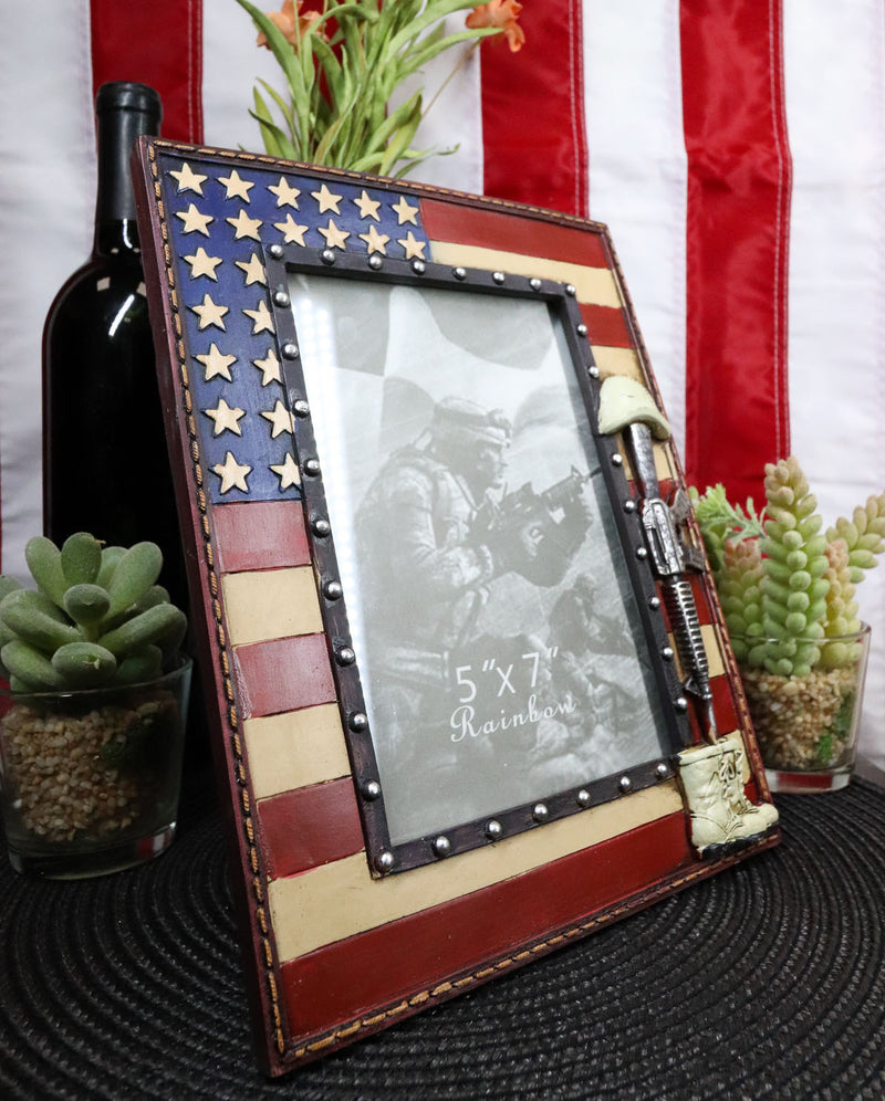 Western Stars USA Flag Fallen Soldier Boots Rifle Helmet Picture Frame 5"X7"