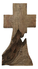 Ebros Rustic Distressed Wood Trunk Root Cross On The Mountain Sculpture 11.75" H