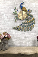 Ebros 29" High Large Peacock Iris Colorful Gold Plated Metal Wall Clock Analog - Ebros Gift