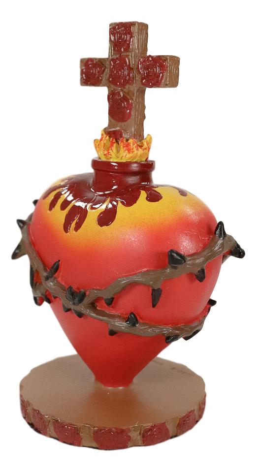 Ebros Day Of The Dead Sacred Heart Of Jesus With Crown Of Thorns Roses & Cross Statue