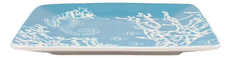Ebros Nautical Seahorse By Corals Blue Salad Dessert Plate Set of 2 Square 8.5"