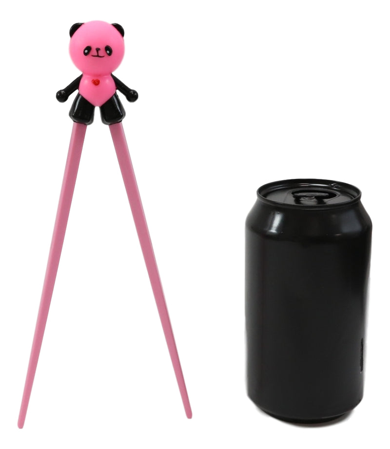 Hot Pink Love Giant Panda Reusable Training Chopsticks Set With Silicone Helper