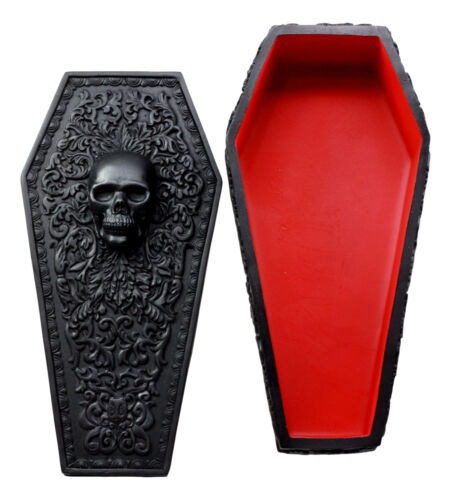 Day of The Dead Gothic Baroque Floral Skull Coffin Jewelry Box Figurine DOD