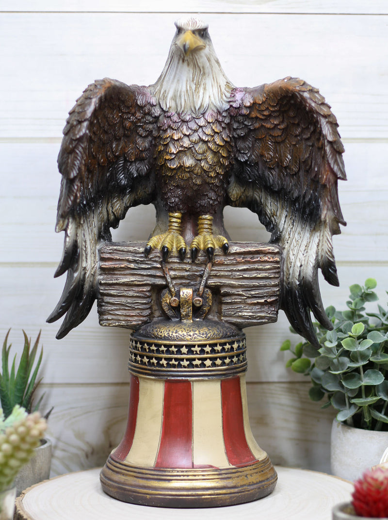 Independence Day American Glorious Bald Eagle Perching On Liberty Bell Figurine