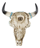 10.5"W Turquoise And Red Gems Mosaic Southwest Steer Cow Skull Wall Decor