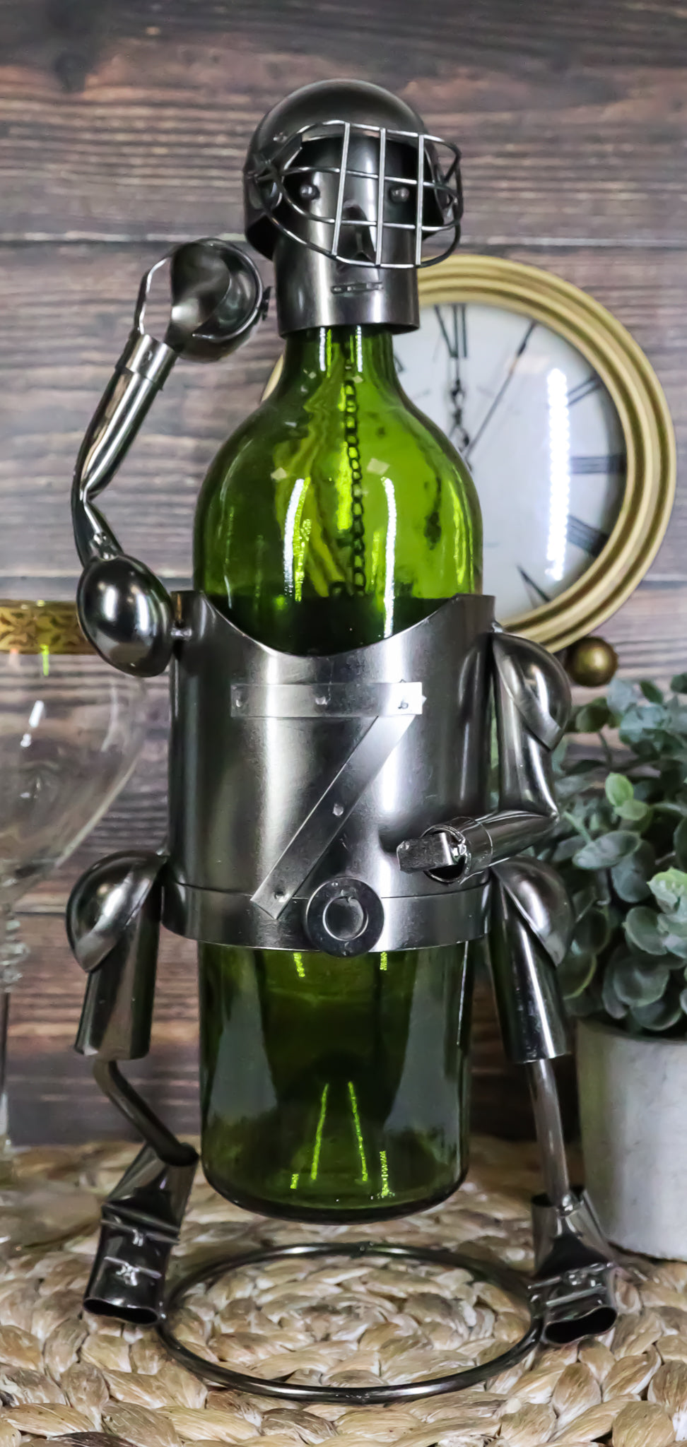 Ebros Gift Star Quarterback Football Player Hand Made Metal Wine Bottle Holder Caddy Decor Figurine 13"H