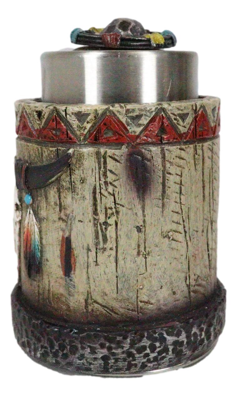 Rustic Western Native Indian Cow Skull Feathers Spring Barrel Toothpick Holder