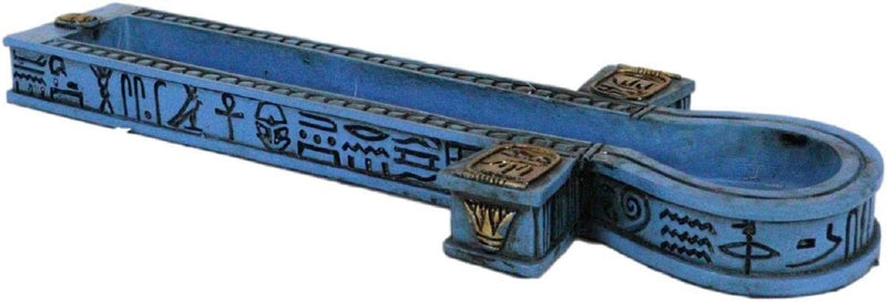 Egyptian Blue Hieroglyphic Symbols Golden Cartouche Ankh Key Incense Holder