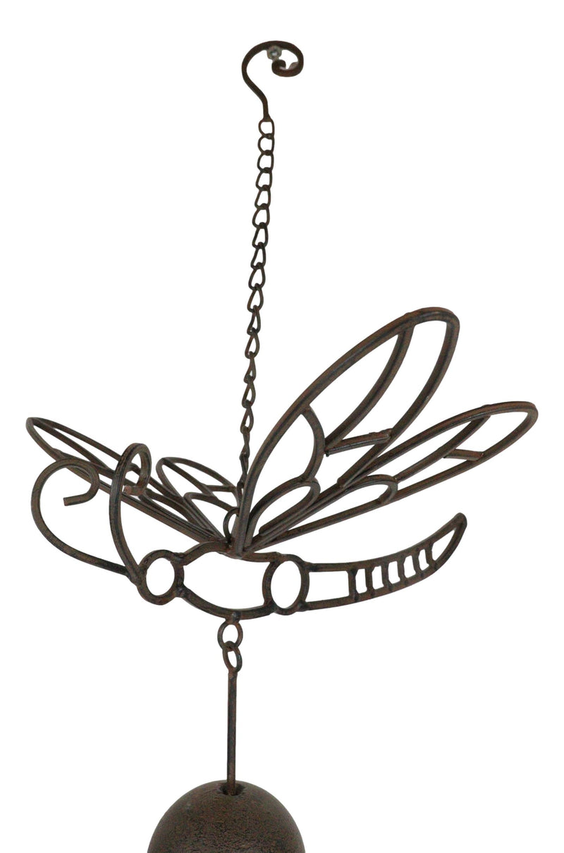 Cast Iron Beautiful Cottage Garden Dragonfly Bell Wind Chime Hanging Mobile