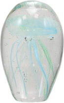 Ebros Gift Nautical Teal Blue and Green Hand Blown Glass Art Glow in The Dark Jellyfish Figurine Coastal Ocean Under The Sea Paperweight Office Desktop Table Decor Accent