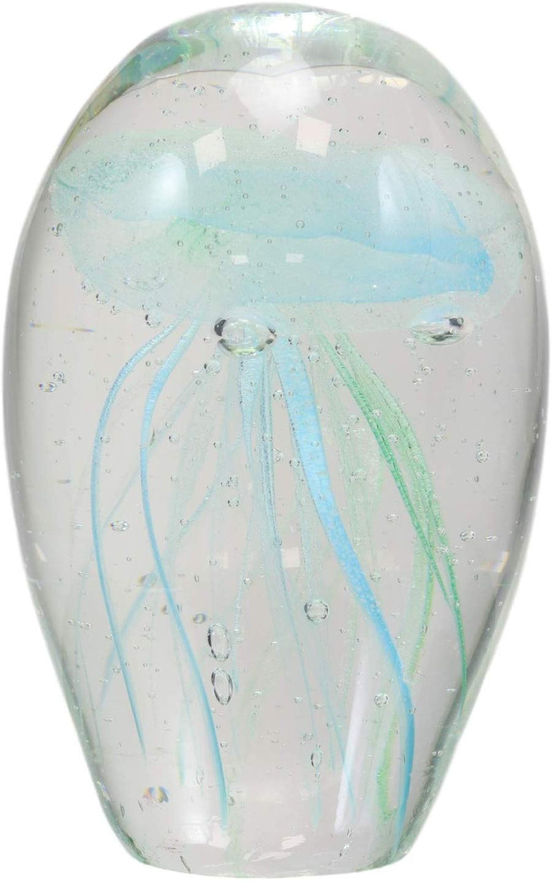 Ebros Gift Nautical Teal Blue and Green Hand Blown Glass Art Glow in The Dark Jellyfish Figurine Coastal Ocean Under The Sea Paperweight Office Desktop Table Decor Accent