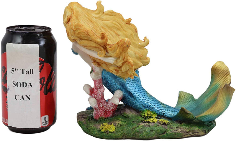Ebros Nautical Colorful Blonde Mermaid With Shimmering Blue Tail Swimming Wine Holder