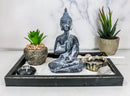 Vitarka Mudra Buddha Zen Garden With Lotus Candle Holder Sand Faux Succulent