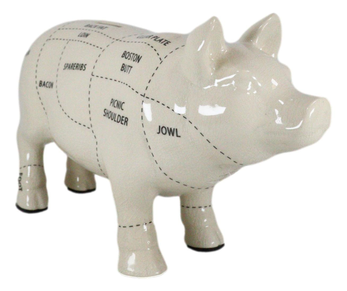 Large Ceramic Country Farmhouse Pig Swine Pork Butcher Chart Piggy Coin Bank Jar