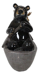 Western Rustic Black Bear and Elk Moose Rowing Boat Canoe Decorative Figurine