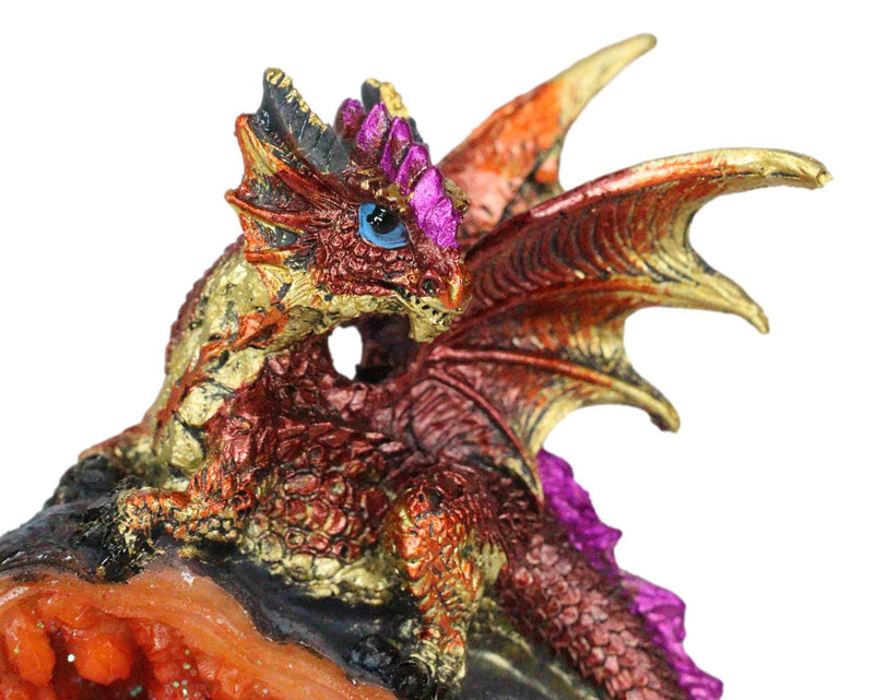 Metallic Red Iridescent Wyrmling Dragon On Faux Geode Crystal Rock Figurine 4"H