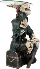 Skeleton Pirate Buccaneer Sitting On Treasure Box Side Table And Wine Holder