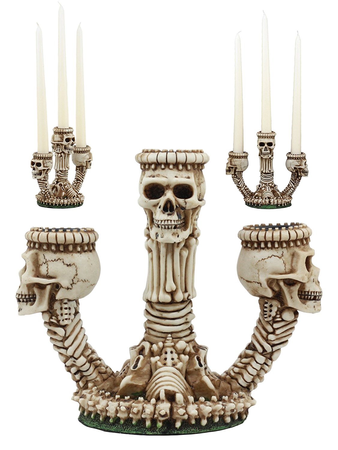 Ebros Trio Ossuary Graveyard Skulls & Skeleton Bones Candelabra Candle holder - Ebros Gift