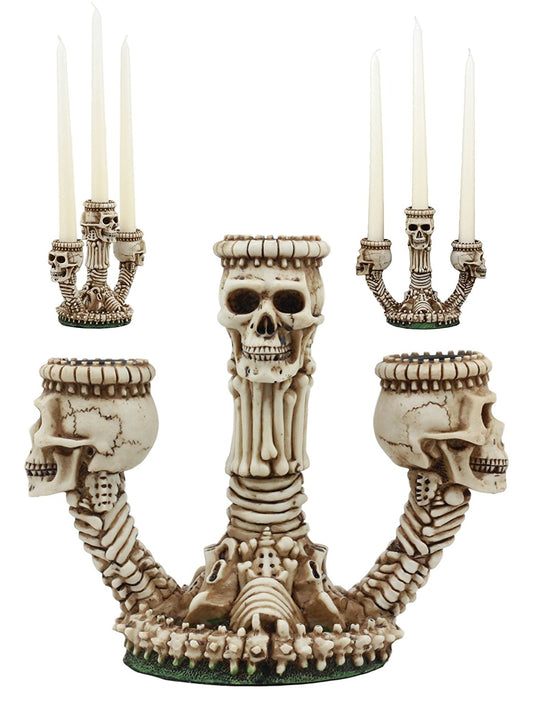 Ebros Trio Ossuary Graveyard Skulls & Skeleton Bones Candelabra Candle holder - Ebros Gift