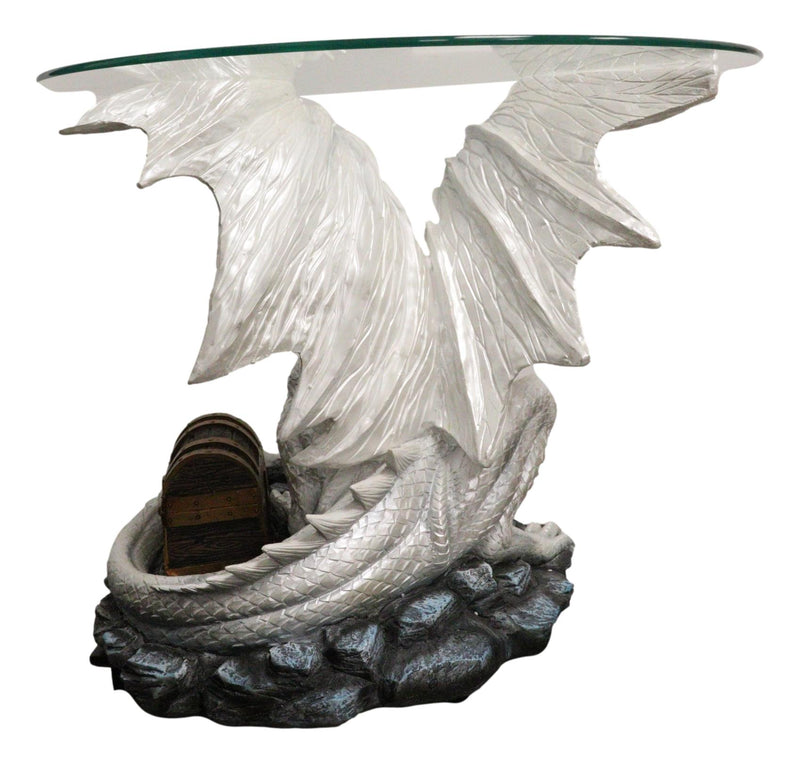Pendragon Ryu Ice Frost Dragon Guarding Treasure Coffee Side Table With Glass