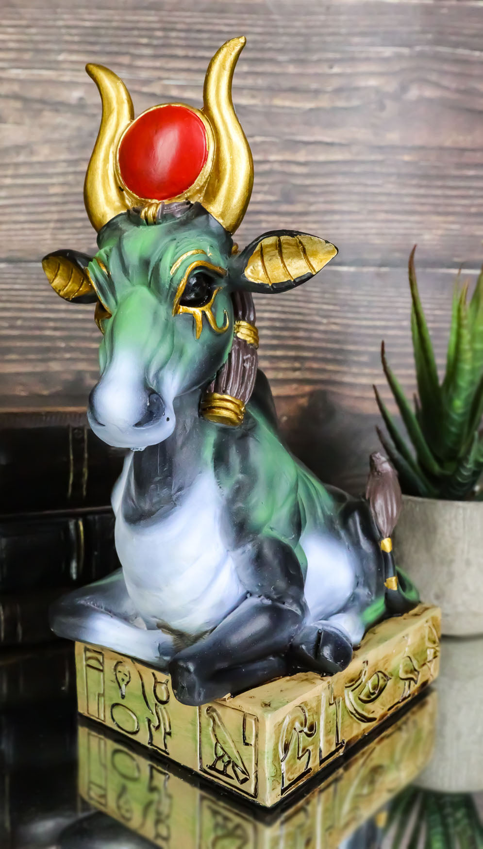 Egyptian Goddess Of Love Hathor Ra Cow Sitting On Hieroglyphic Base Figurine